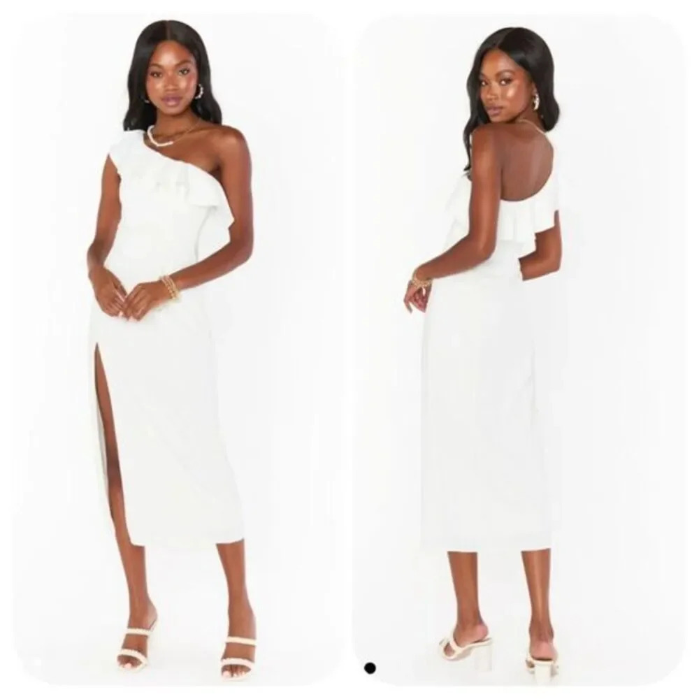 NWOT Show Me Your Mumu Ophelia Ruffle Midi Dress Size M White